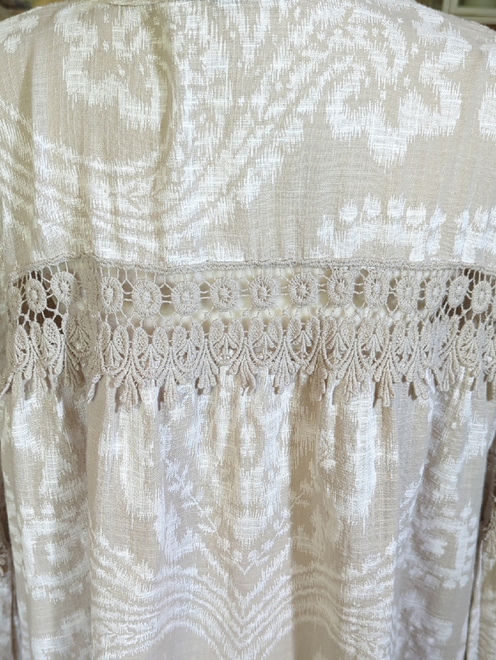 Cotton Bell Sleeves Crochet Inlays Cream Lightweight Flowy Open Duster Boho XL - Picture 5 of 11